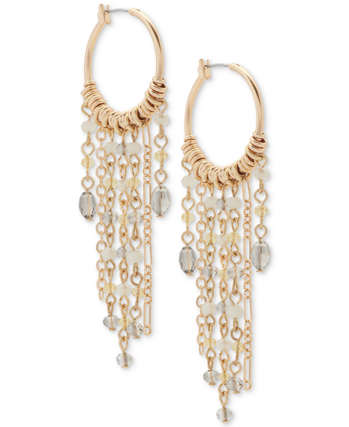 Lucky BrandTone Chandelier Hoop Crystal Fringe Earrings, 3