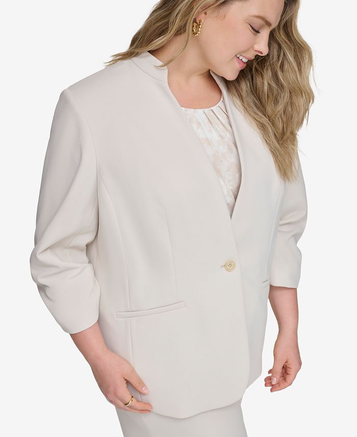 Calvin Klein Plus Size One-Button Ruched-Sleeve Jacket - Macy's