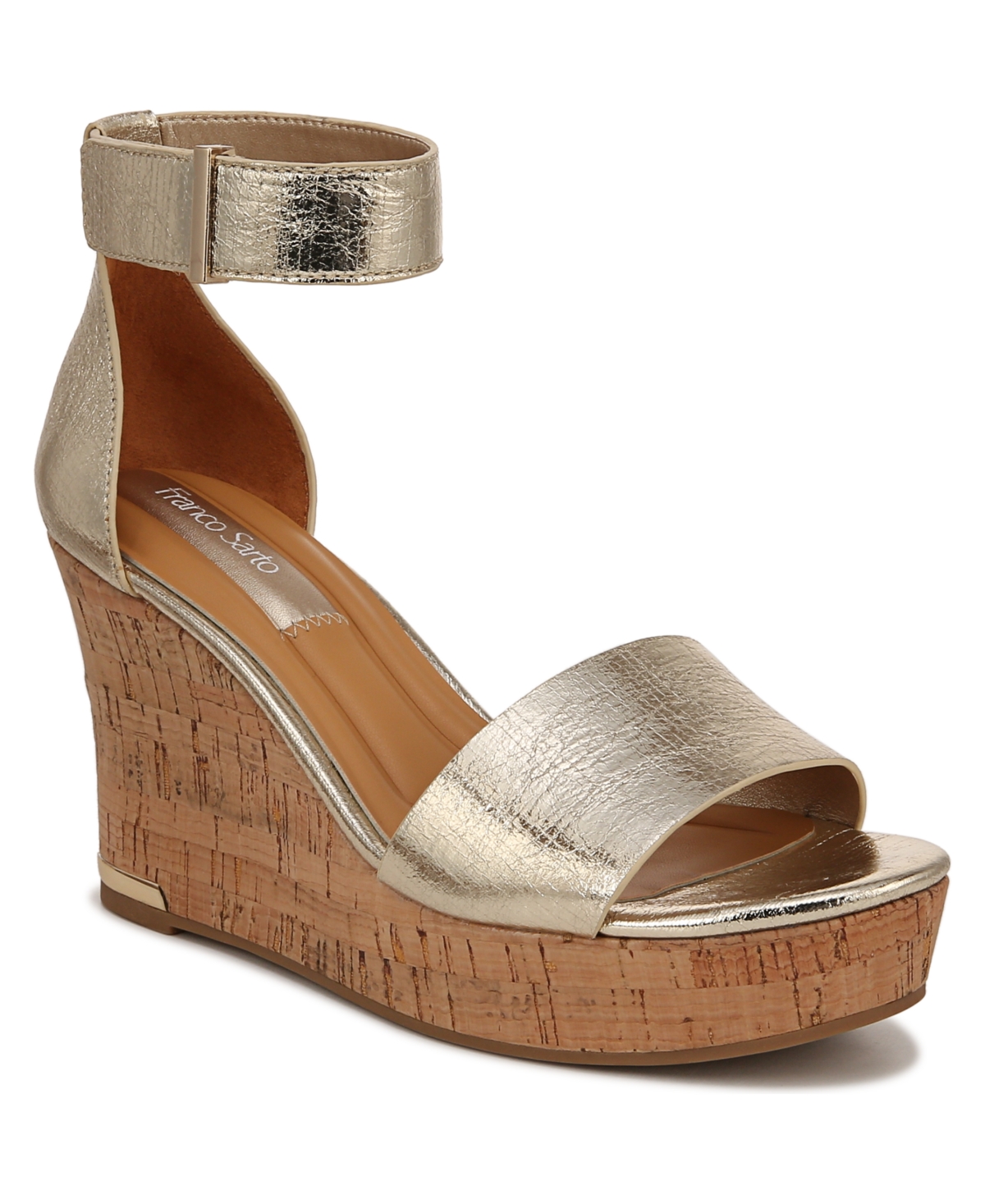 Shop Franco Sarto Women's Clemens Cork Wedge Sandals In Gold Faux Leather