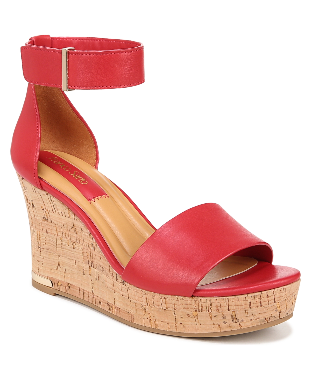 Shop Franco Sarto Women's Clemens Cork Wedge Sandals In Cherry Red Leather