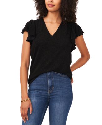 Vince Camuto - Women's Metallic V-Neck Flutter-Sleeve Blouse