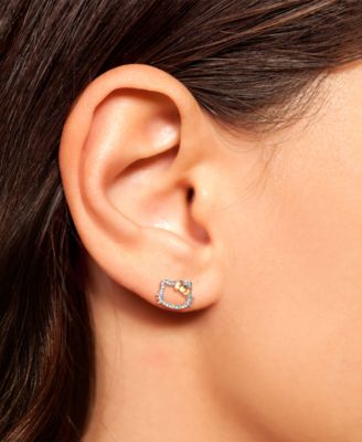 Hello Kitty Diamond Silhouette Stud Earrings (1/8 ct. t.w.) in 10k White & Rose Gold