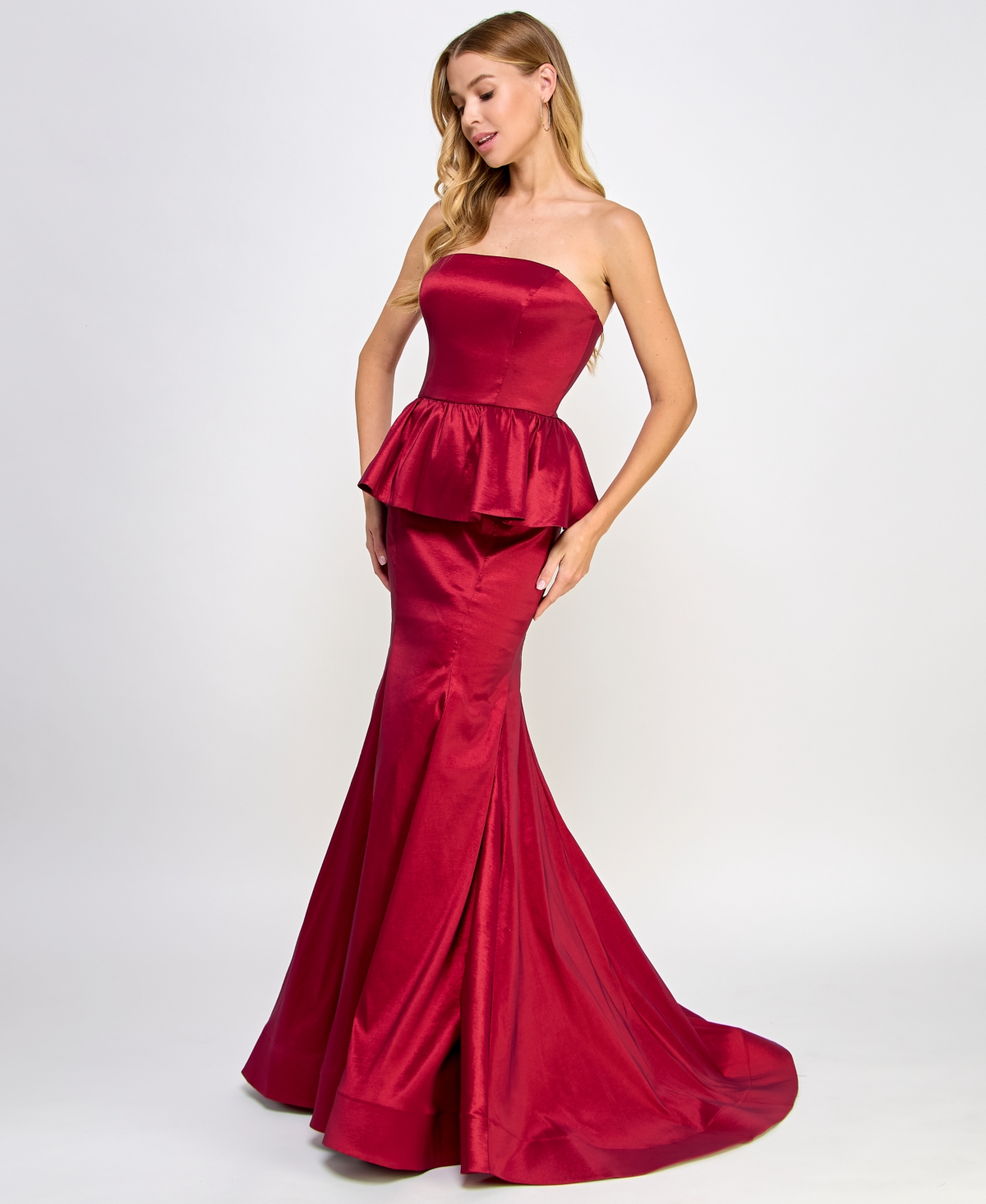 Shop B Darlin Juniors' Peplum Strapless Gown, Created For Macy's In Ruby Red