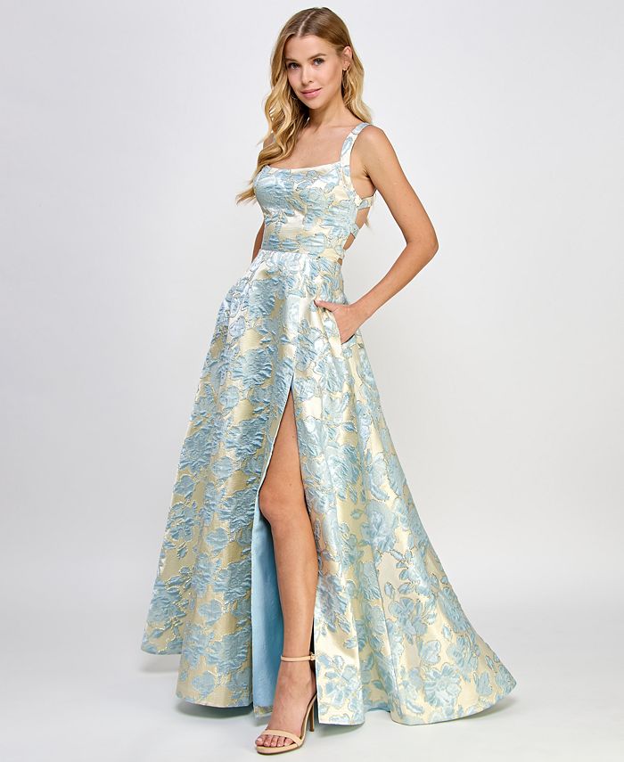 A-Line 3D Butterfly Appliques Beaded High Side Slit Lace Up Prom Dress WU1143 main image 1