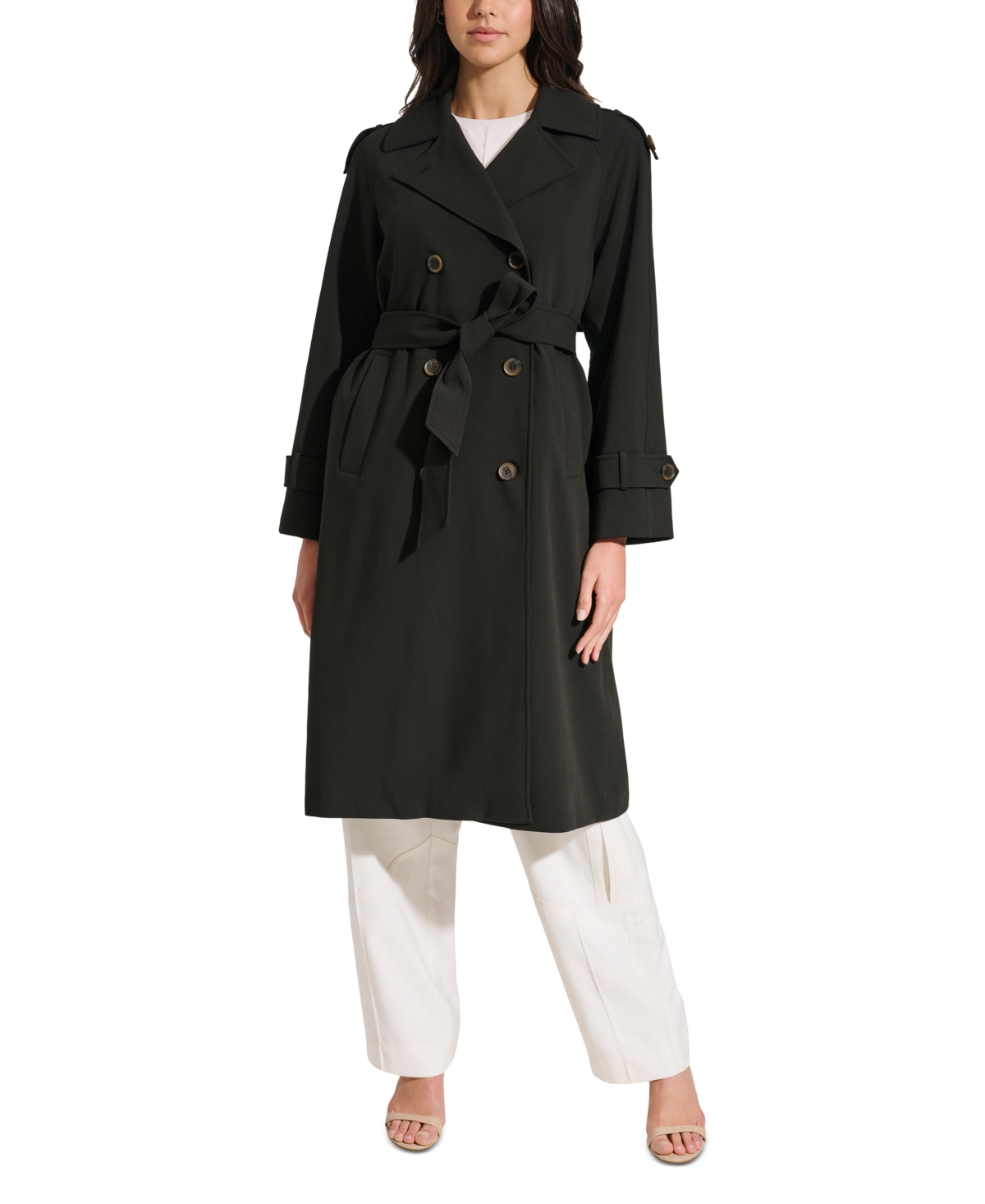 Women's Double-Breasted Trench Coat - Black