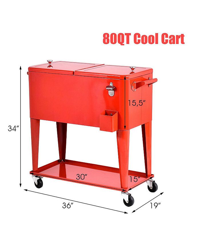 Costway 80quart Cooler Beer Cart Outdoor Entertaining Rolling Party