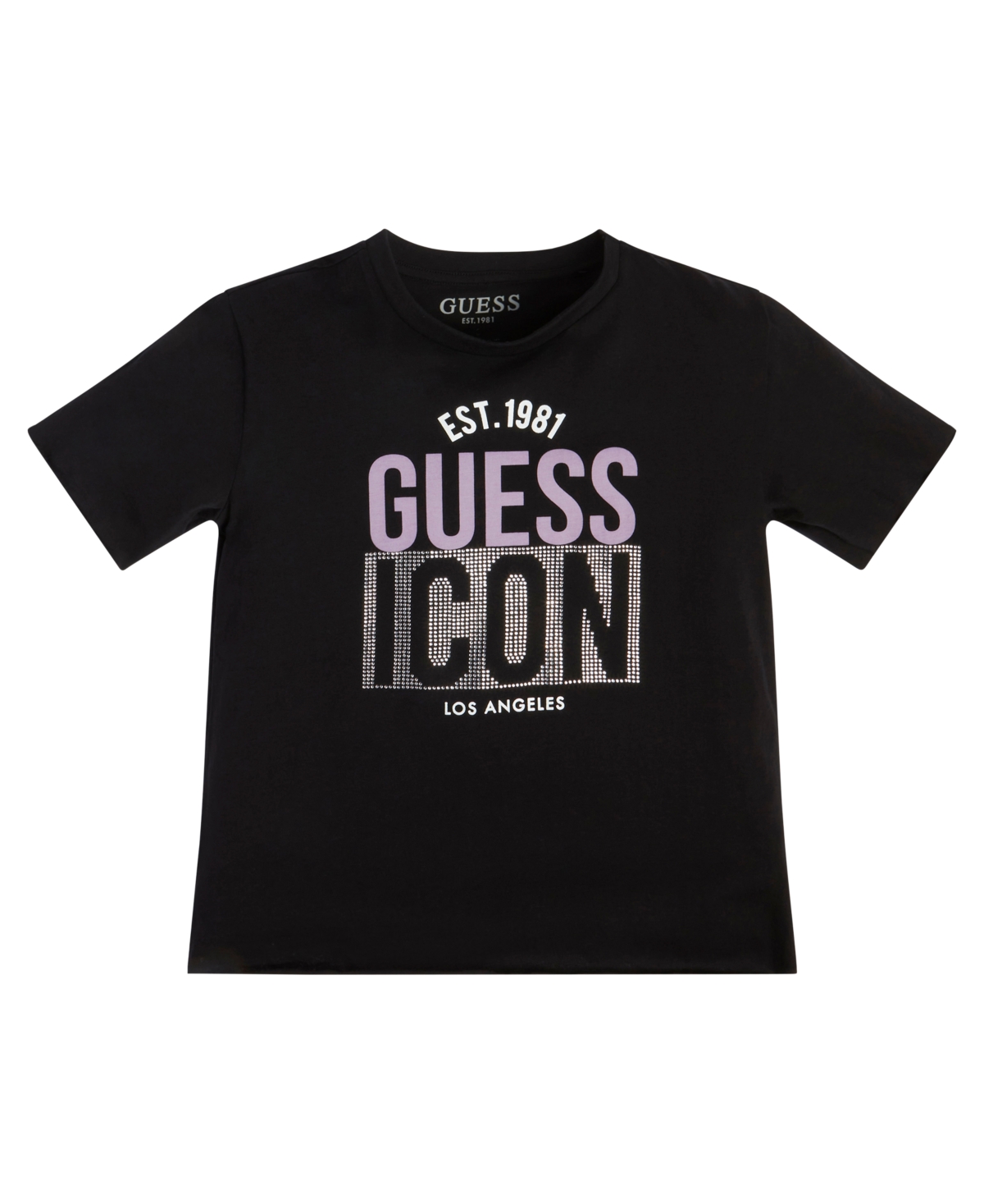 Guess Babies' Big Girls Rhinestone Logo Short Sleeves T-shirt In Black
