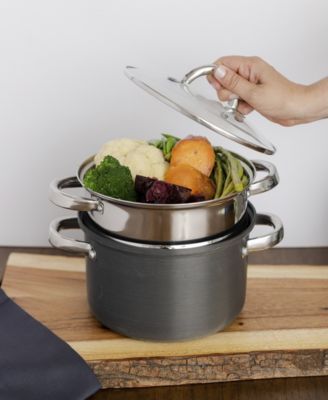 Hard Anodized Aluminum 4-Qt. Multi Cooker with Glass Lid & Steam Tray