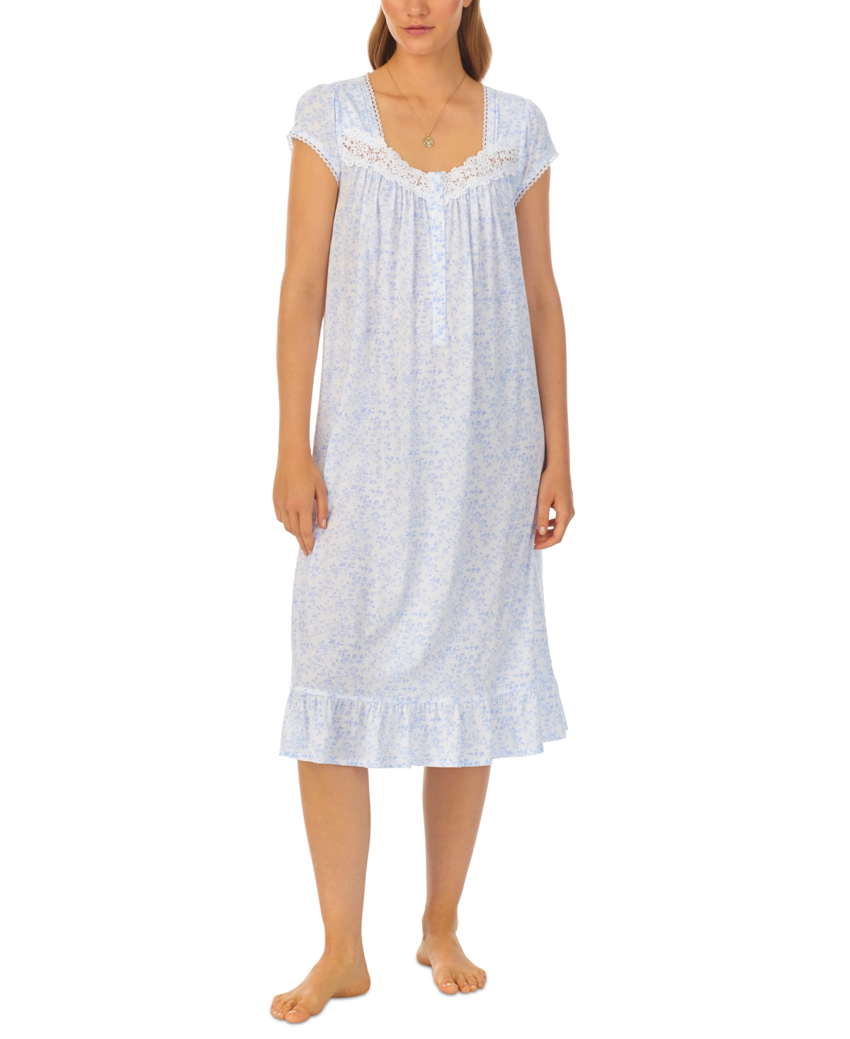 Eileen West Women's Cap-sleeve Waltz Nightgown In White Blue