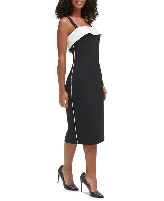 KARL LAGERFELD PARIS Crystal Embellished Asymmetric Satin Dress main image 1