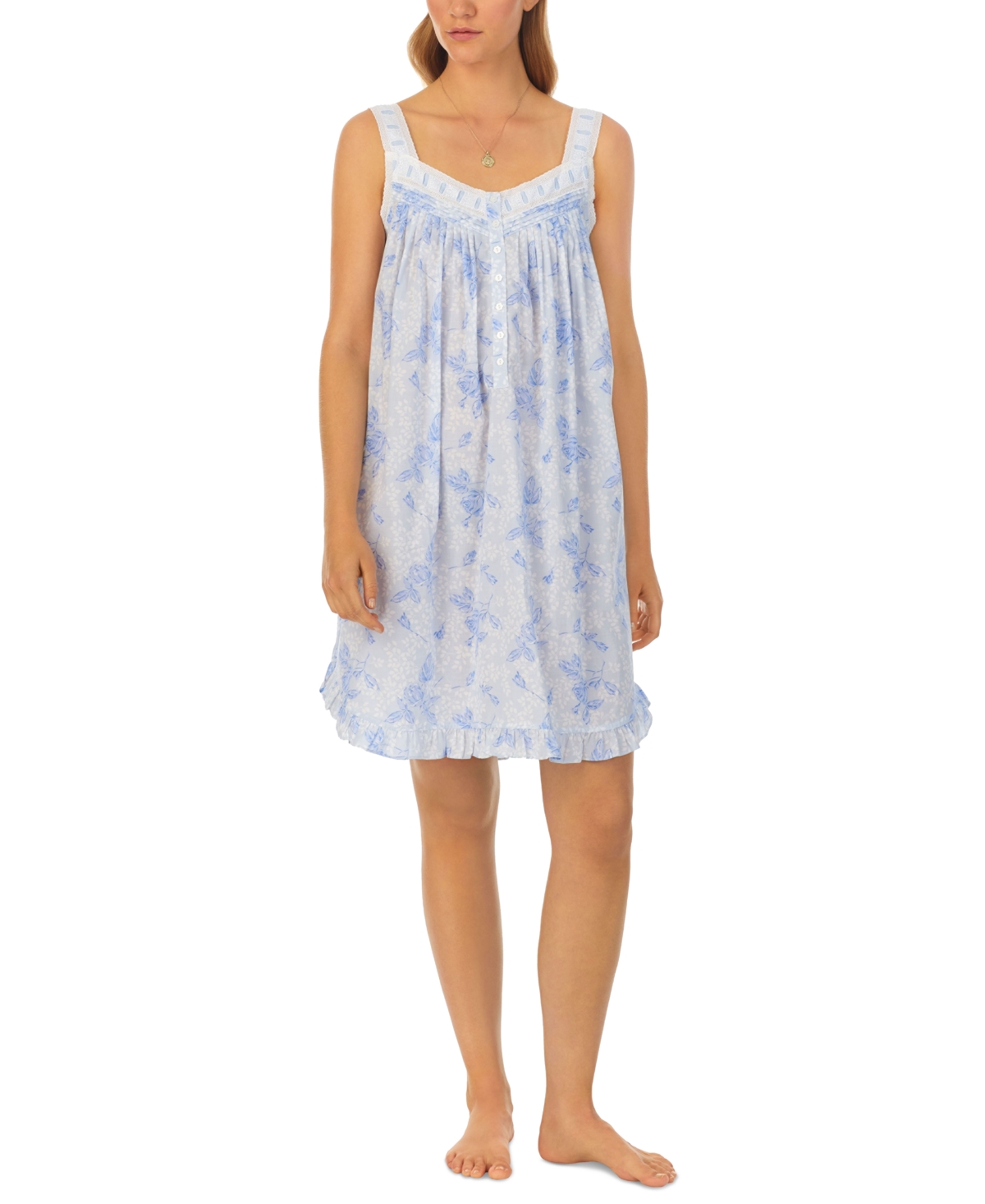Women's Cotton Printed Sleeveless Nightgown - Blue Print