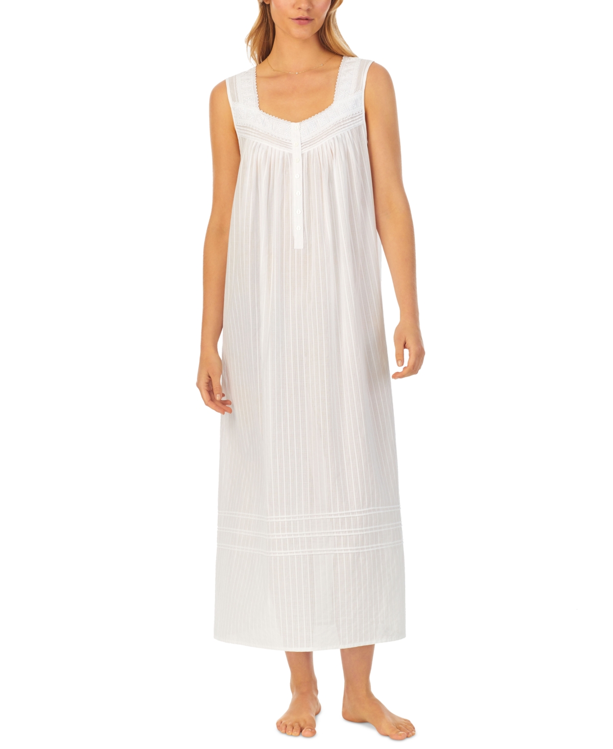 Women's Cotton Dobby-Stripe Ballet Nightgown - White