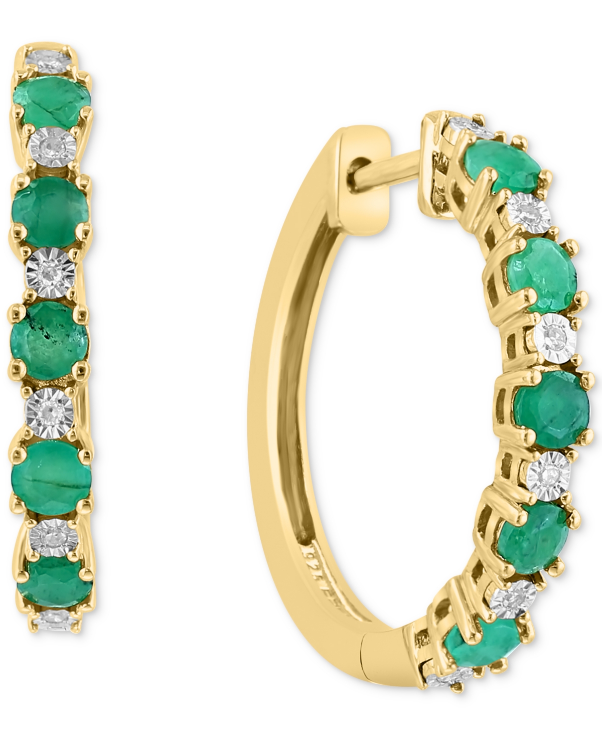 Effy Collection Effy Sapphire (3/4 Ct. T.w.) & Diamond Accent Small Hoop Earrings In 14k Gold-plated Sterling Silver In Emerald