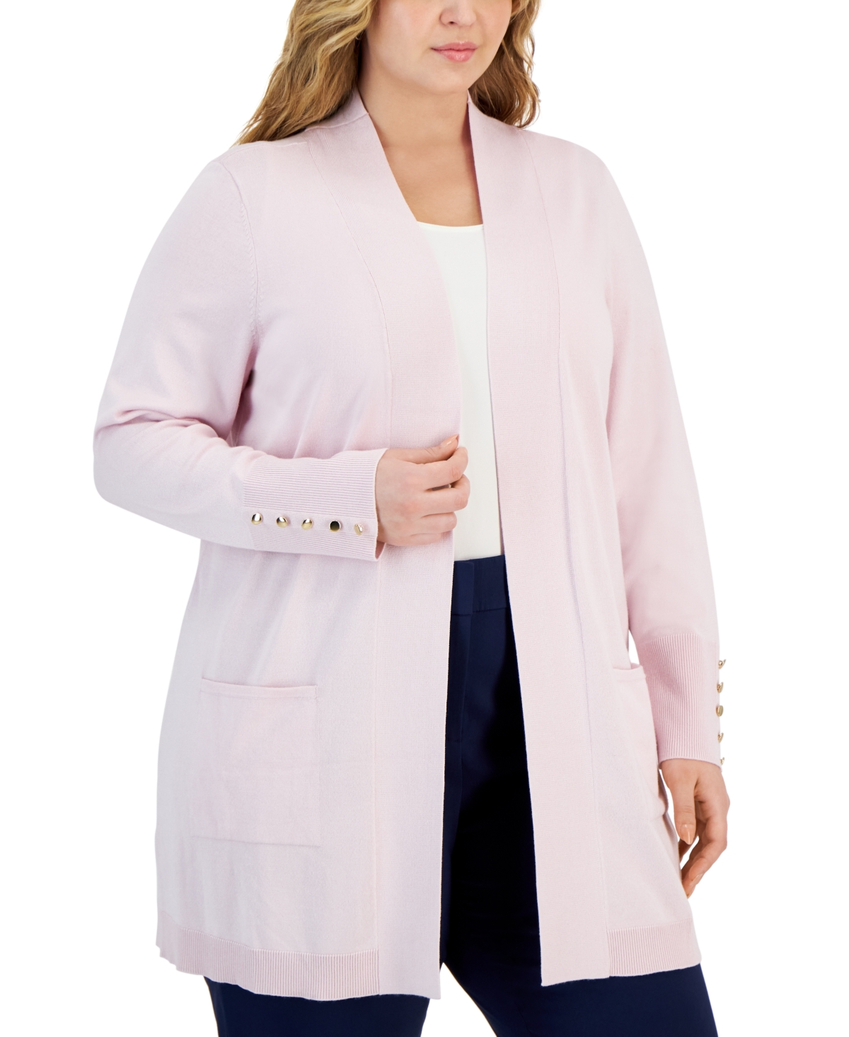Jm Collection Plus Size Open-front Long-sleeve Cardigan, Created For Macy's In Lilac Sky