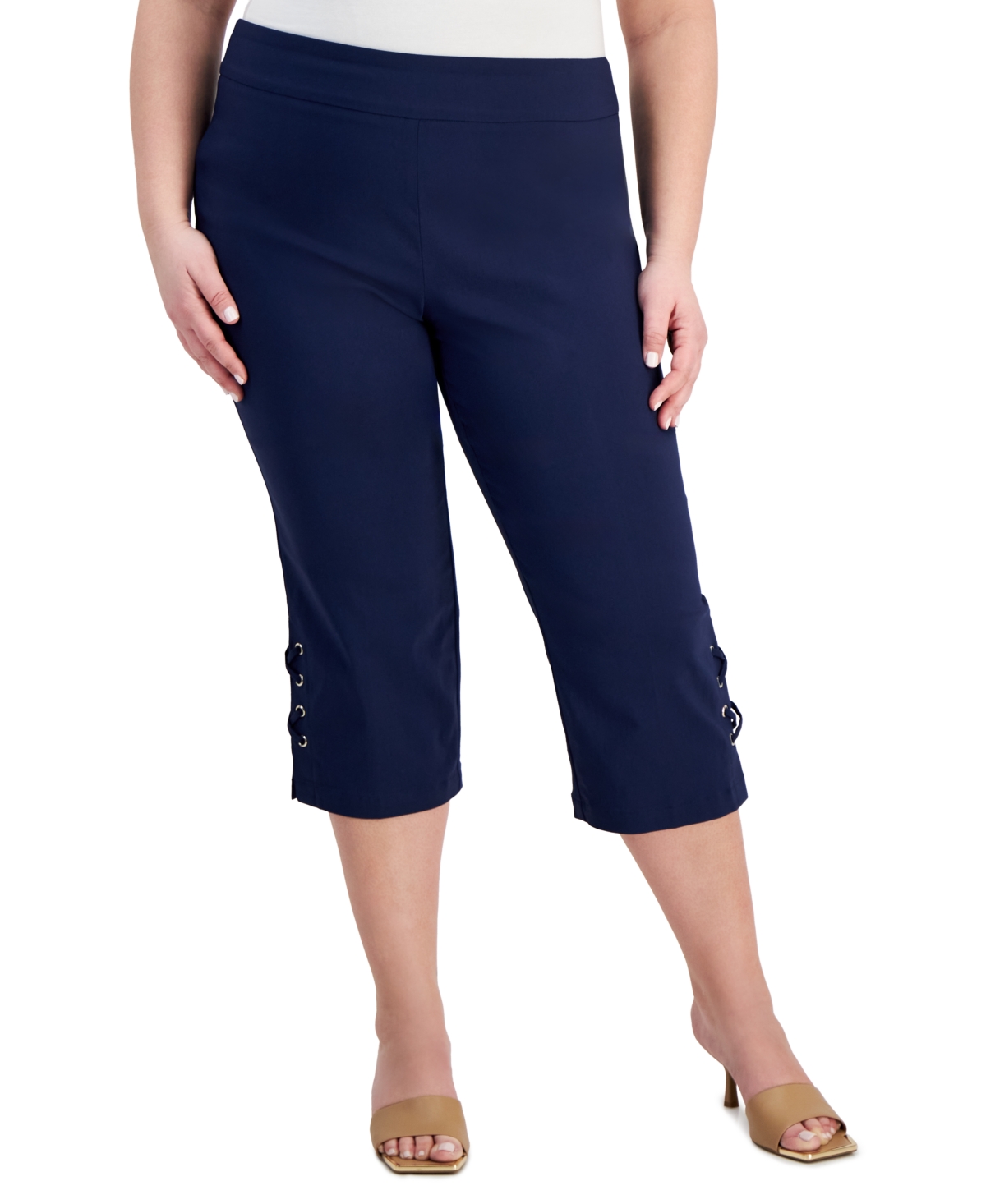 Plus Size Side Lace-Up Capri Pants, Created for Macy's - Intrepid Blue