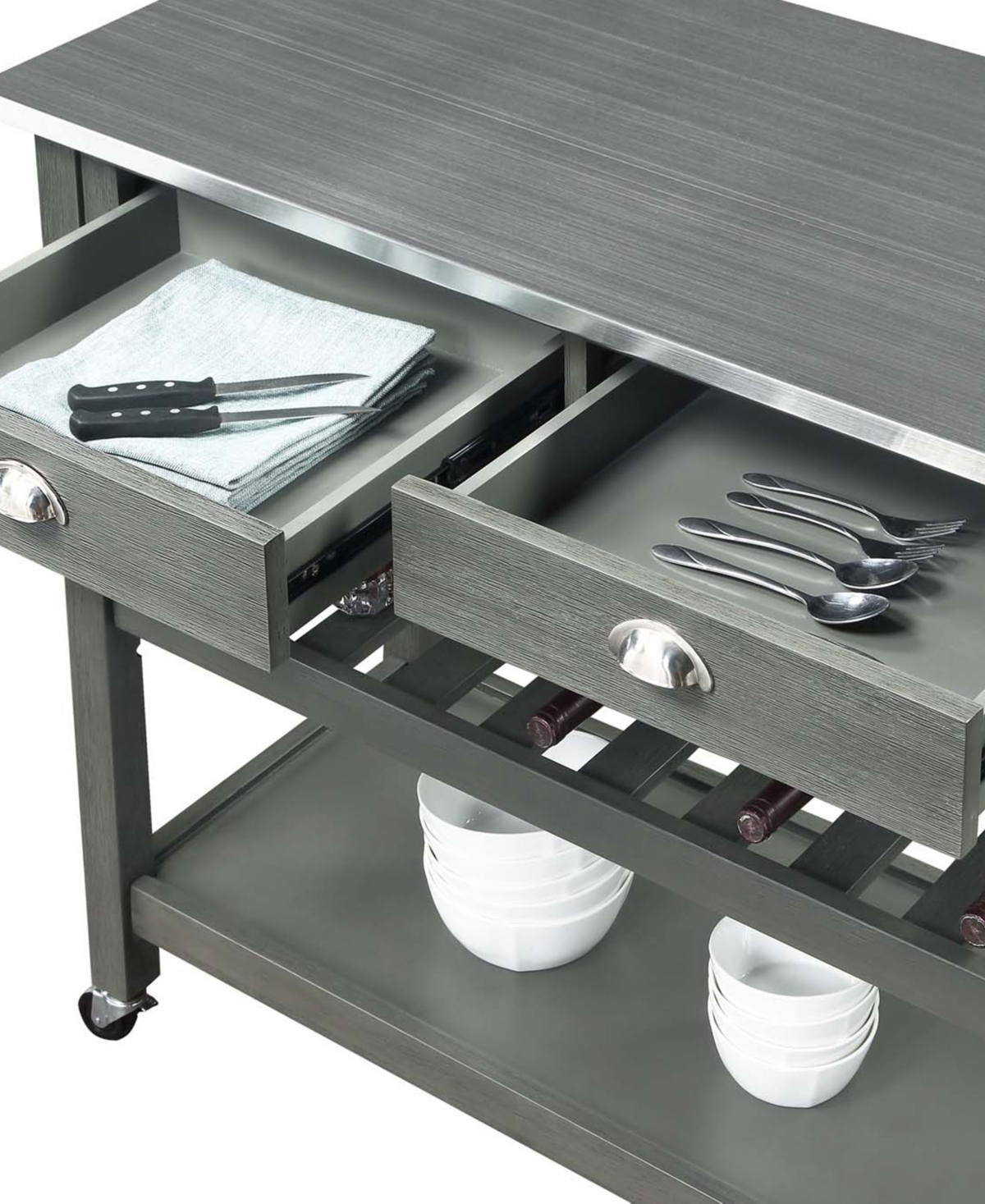 Convenience Concepts American Heritage Medium Density Fiberboard (Mdf) 3 Tier Stainless Steel Kitchen Cart - Stainless Steel