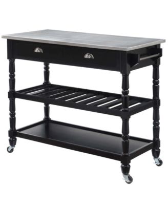 French Country 45" Medium Density Fiberboard (MDF) 3 Tier Stainless Steel Kitchen Cart