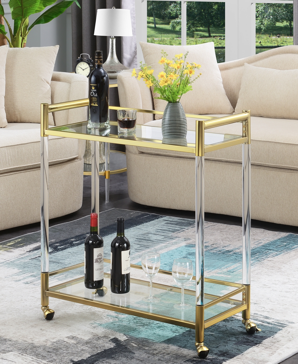 Convenience Concepts 30.5" Glass Royal Crest 2 Tier Acrylic Bar Cart In Gold,glass