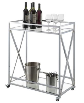 29.25" Chrome Oxford Glass Bar Cart With Shelf