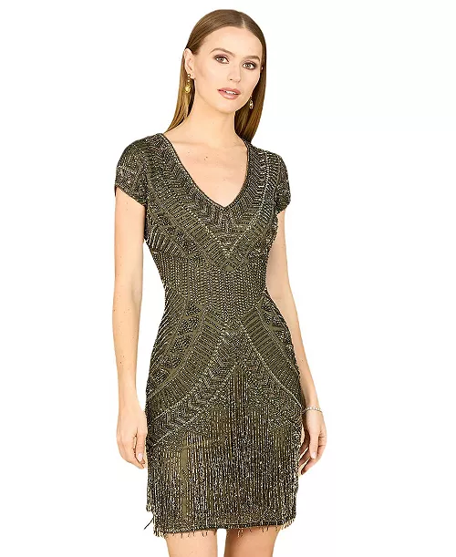 women's brooklyn beaded fitted short dress with open back