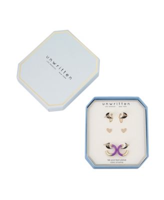 Mother of Pearl Inaly Heart Stud and Purple Enamel Hoop 6-Piece Earring Set