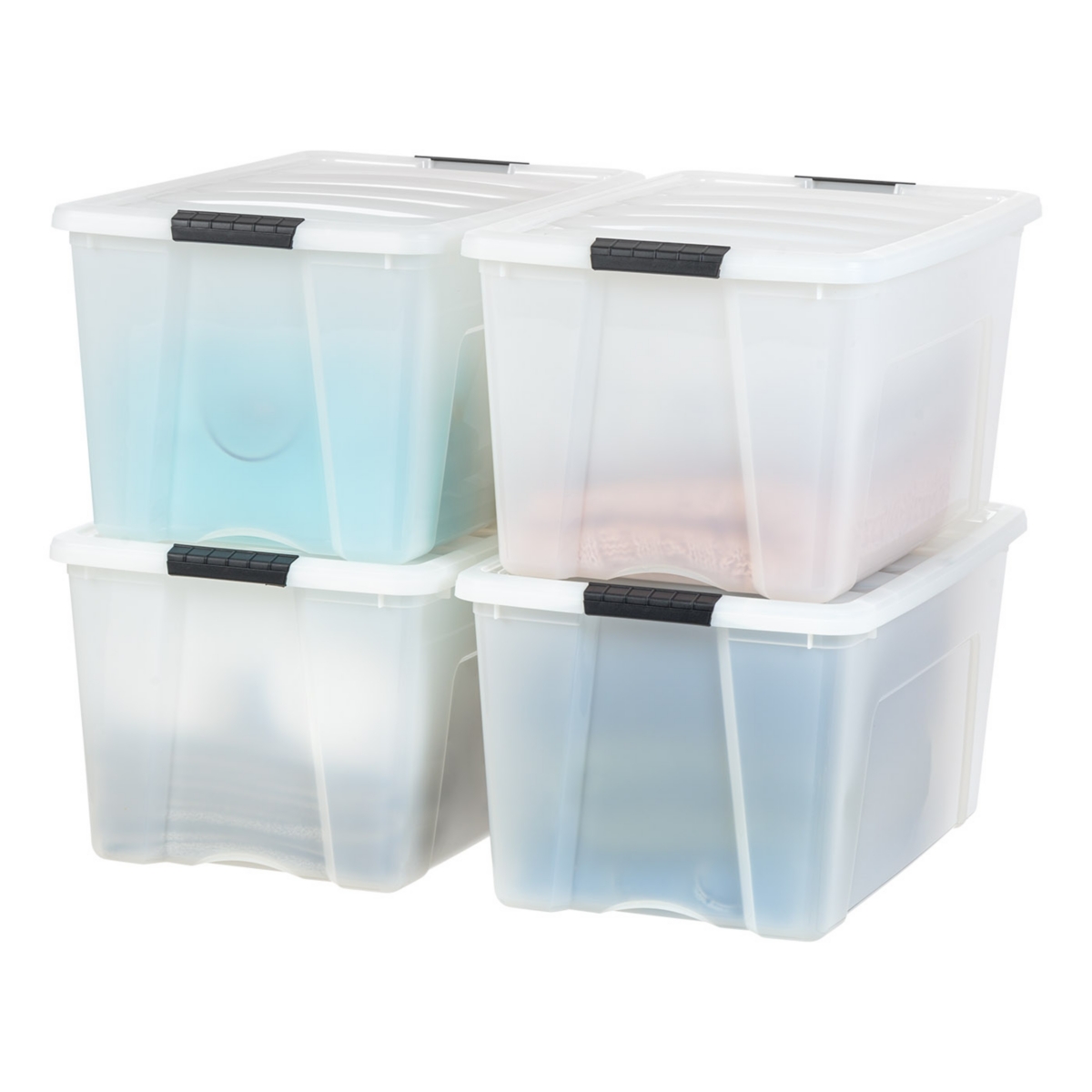 4 Pack 72qt Plastic Storage Bin with Lid and Secure Latching Buckles, Pearl