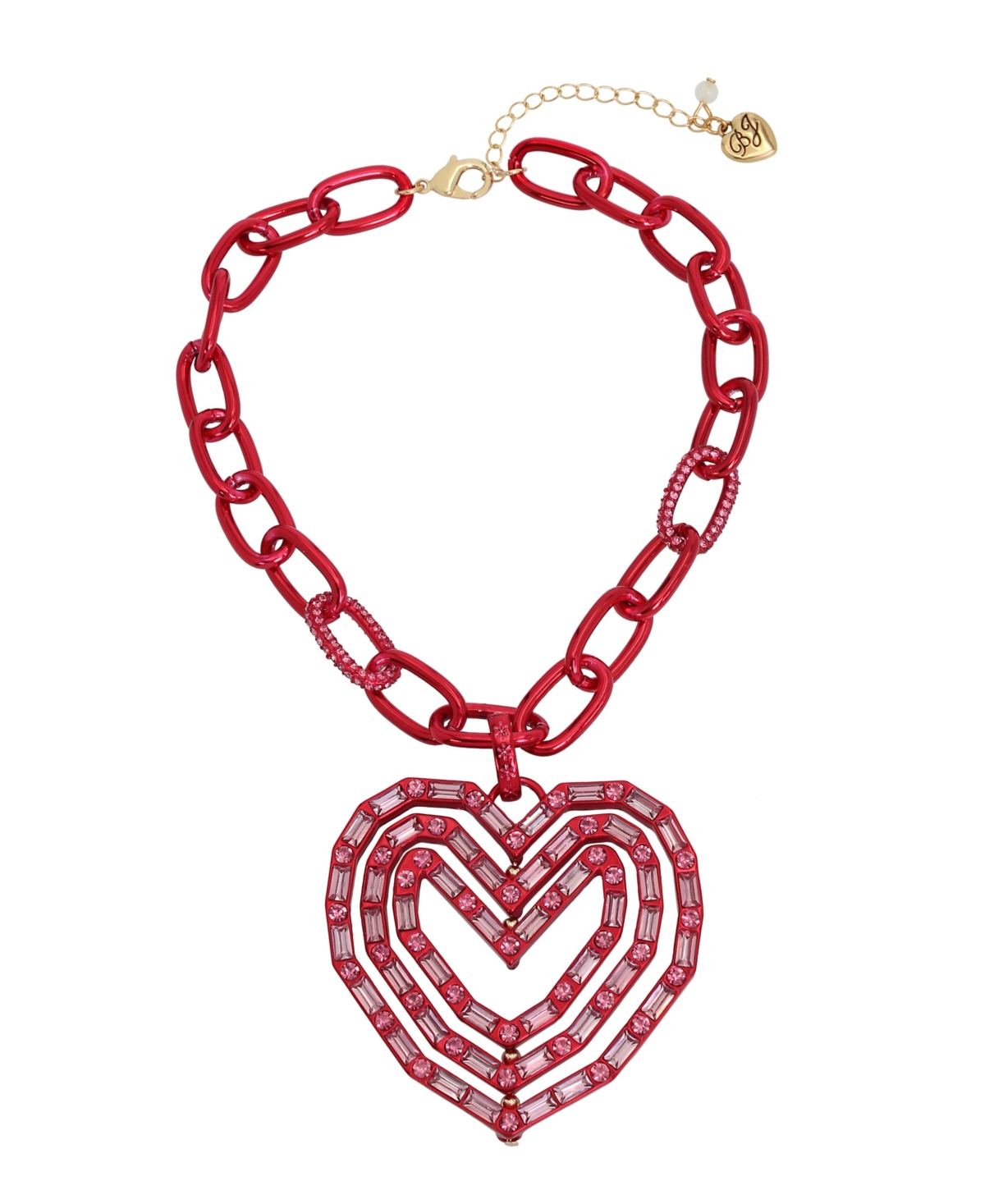 Faux Stone Baguette Heart Pendant Necklace - Red, Gold
