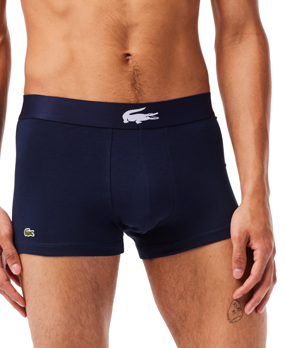 Lacoste Men's Casual Stretch Boxer Brief Set, 3 Pack - Thyme-Navy Blue - White