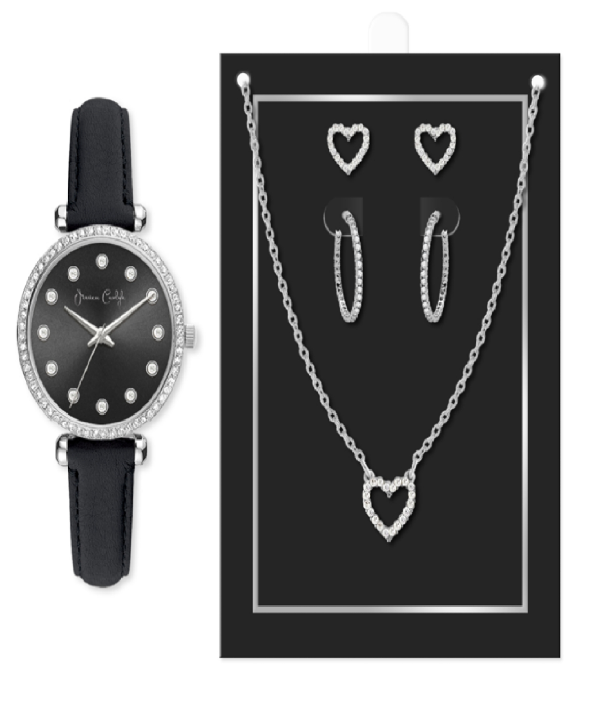 Jessica Carlyle Women's QuartzPolyurethane Leather Watch and 2 Piece Set - Black, Gun Sunray