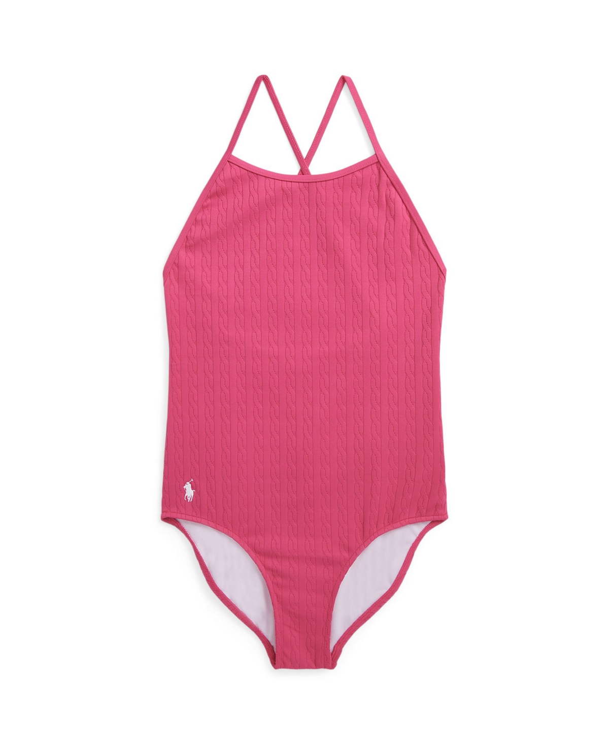 Polo Ralph Lauren Kids' Big Girls Stretch Jacquard One-piece Swimsuit In Bright Pink With White