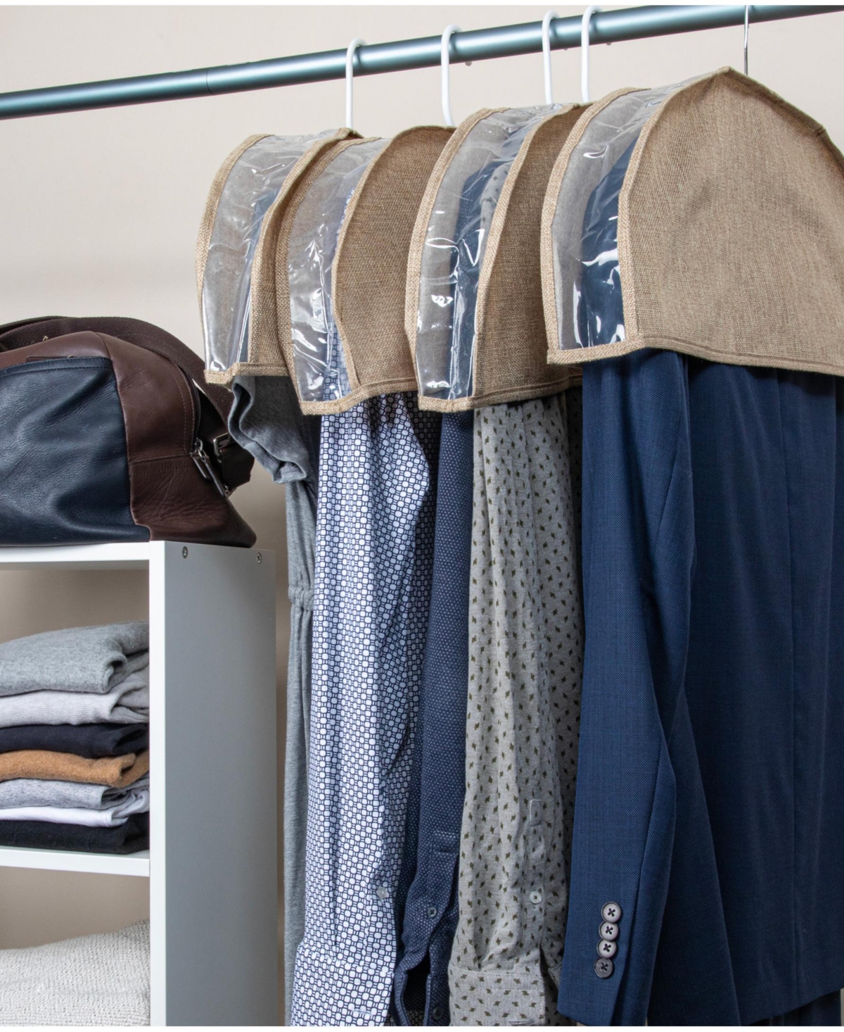 Shop Household Essentials Hanging Garment Shoulder Dust Covers For Closet, Set Of 4 In Beige