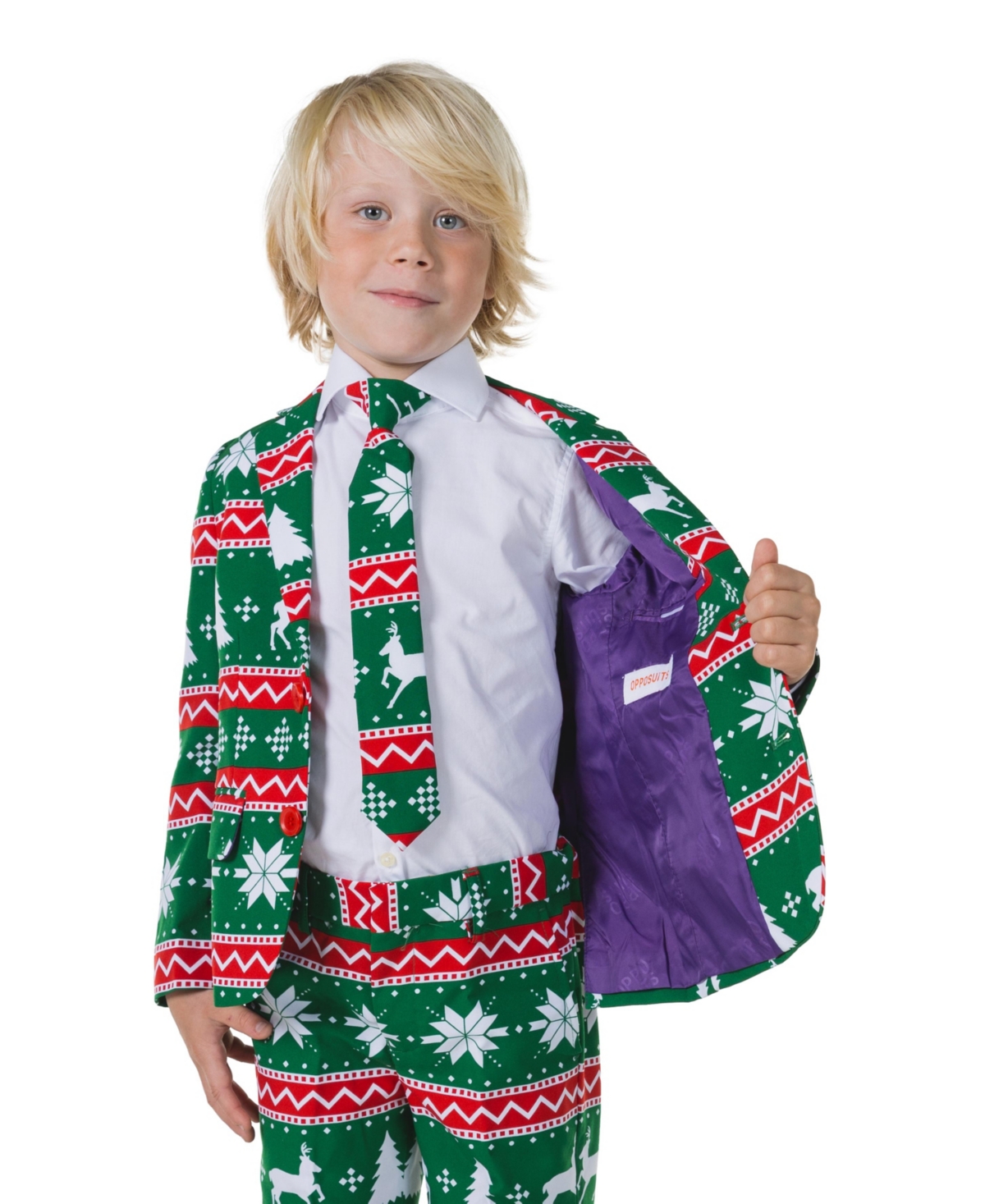 OppoSuits Little Boys Festive Christmas Party Outfit Including Blazer, Pants and Tie Suit Set