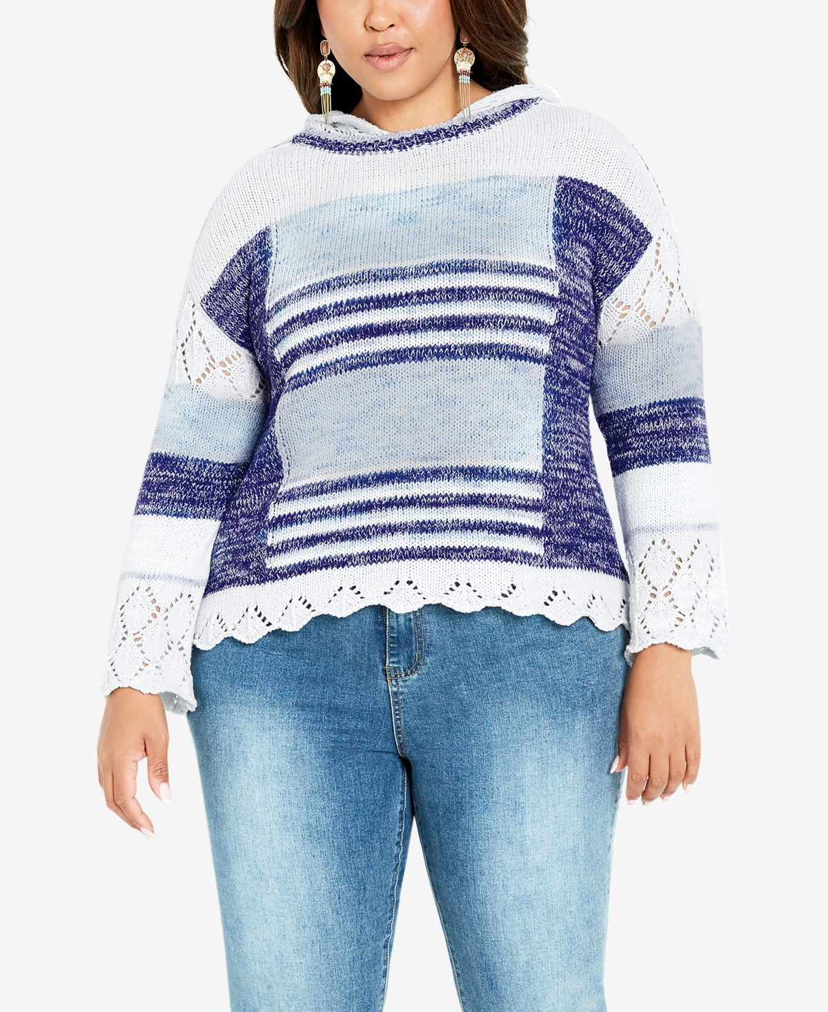 Shop Avenue Plus Size Elissa Hooded Sweater In Bluebell