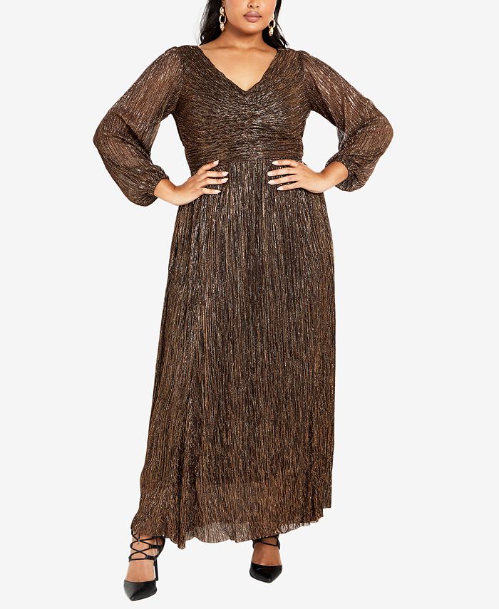 AVENUE Plus Size Lucia Plisse V-neck Maxi Dress - Macy's