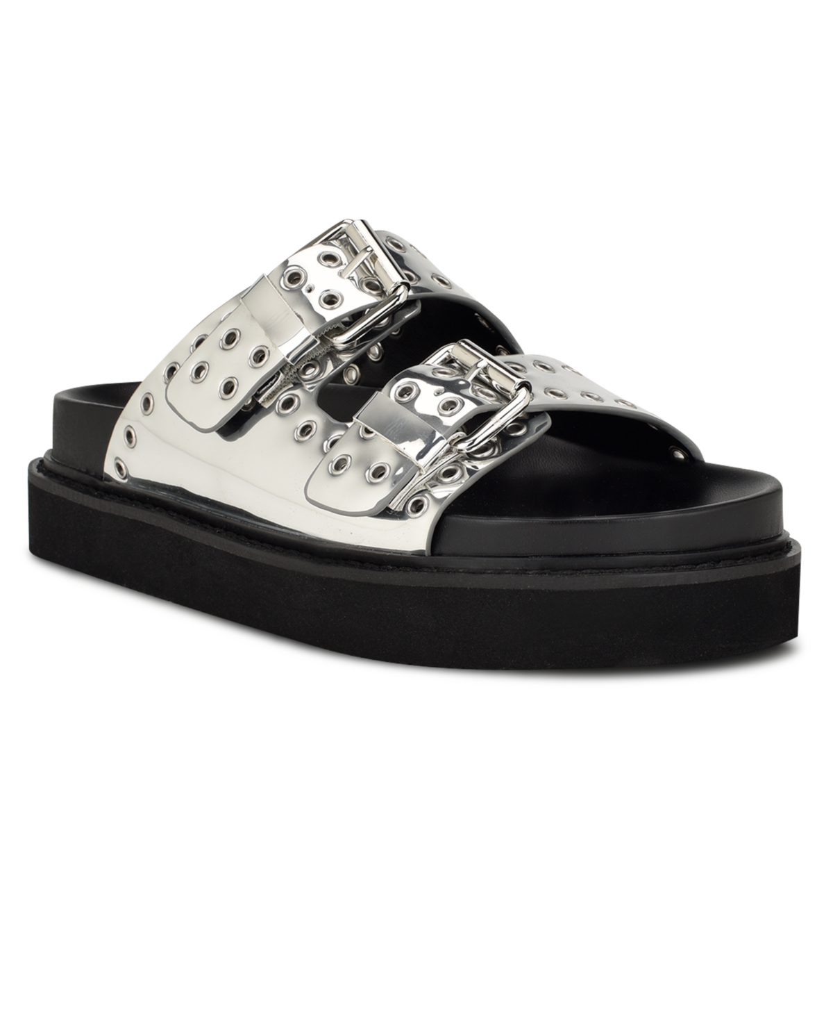 Shop Nine West Women's Eleny Strappy Slip-on Casual Sandals In Silver Mirror Metallic - Manmade