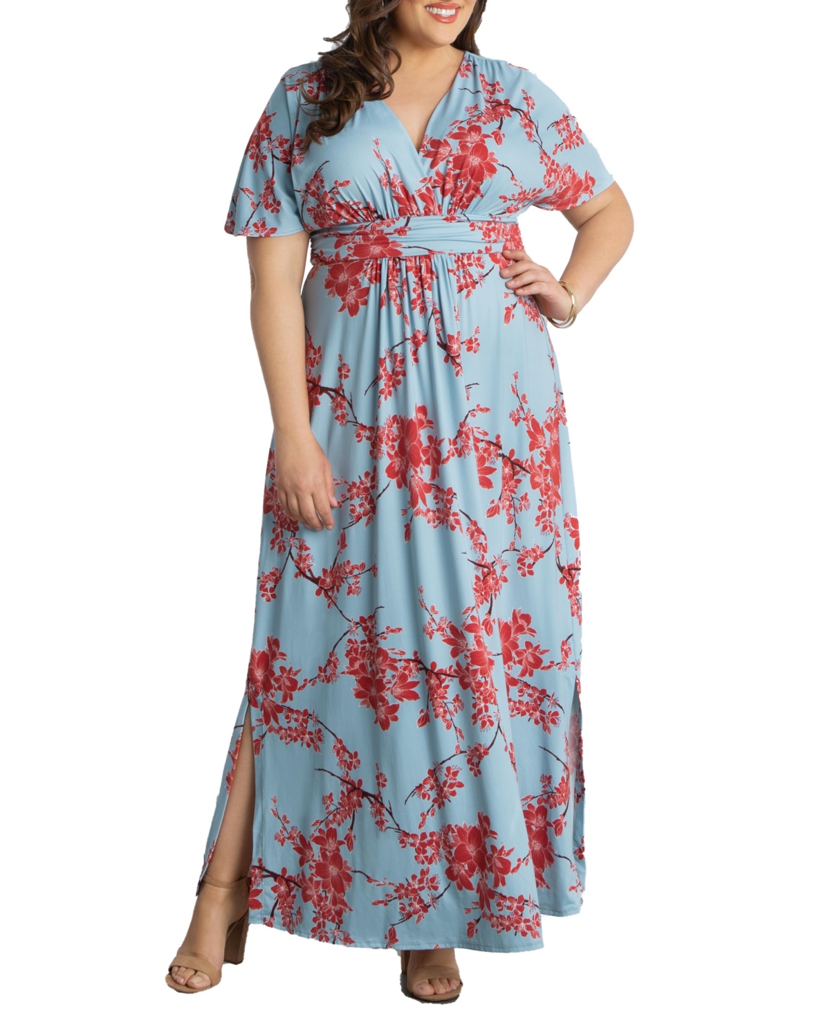 KIYONNA WOMEN'S PLUS SIZE VIENNA KIMONO SLEEVE LONG MAXI DRESS 