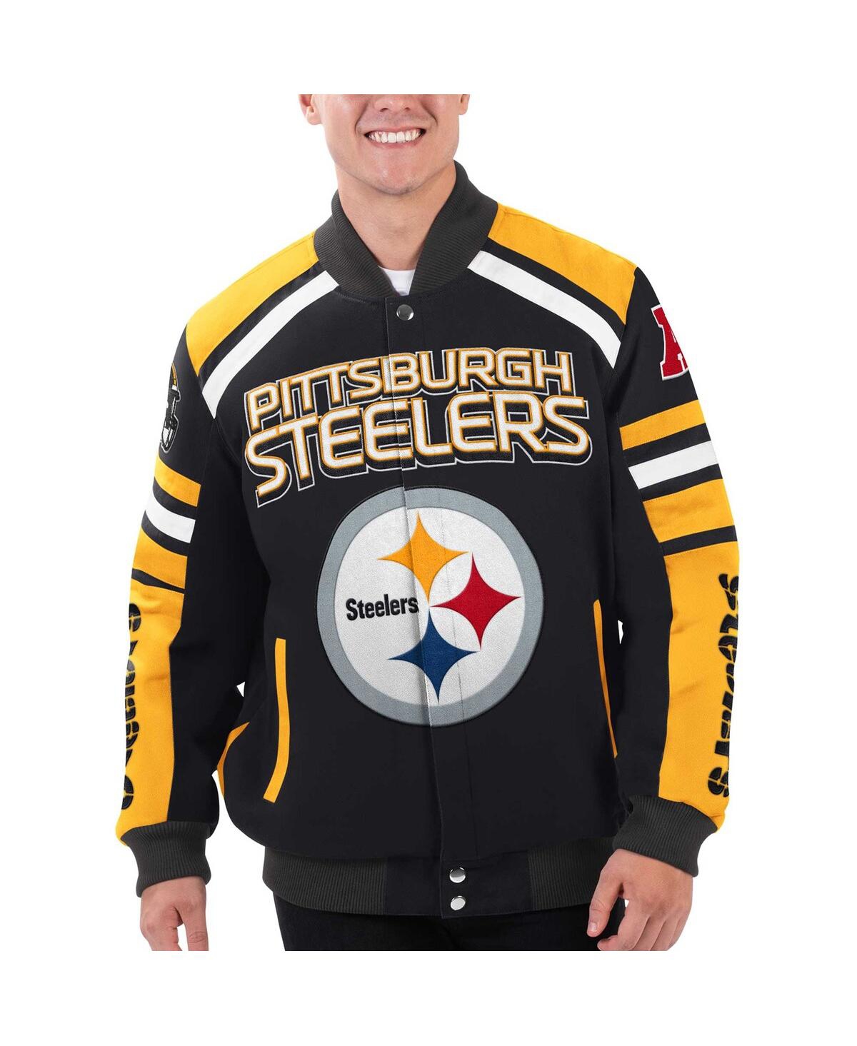 Shop G-iii Sports By Carl Banks Men's  Black Pittsburgh Steelers Power Forward Racing Full-snap Jacket