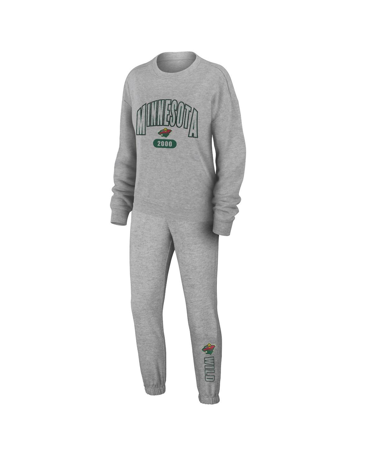 Shop Wear By Erin Andrews Women's  Heather Gray Minnesota Wild Knit Long Sleeve Tri-blend T-shirt And Pant