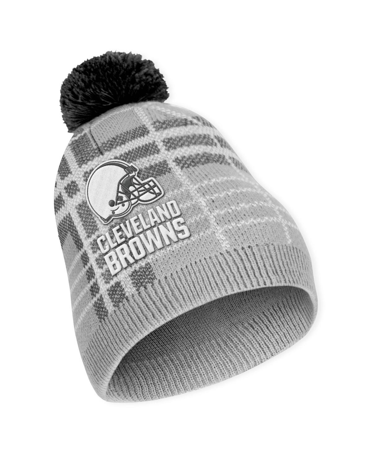Shop Wear By Erin Andrews Women's  Cleveland Browns Plaid Knit Hat With Pom And Scarf Set In Gray