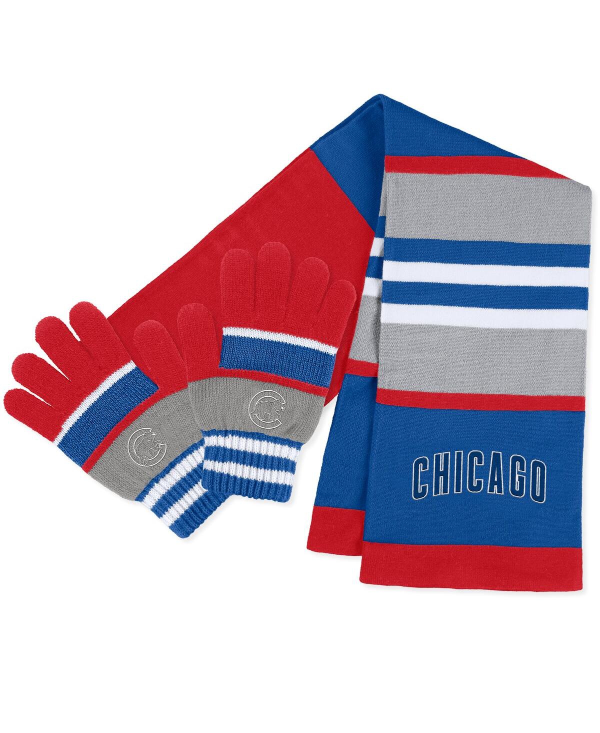 Wear By Erin Andrews Women's  Chicago Cubs Stripe Glove And Scarf Set In Multi
