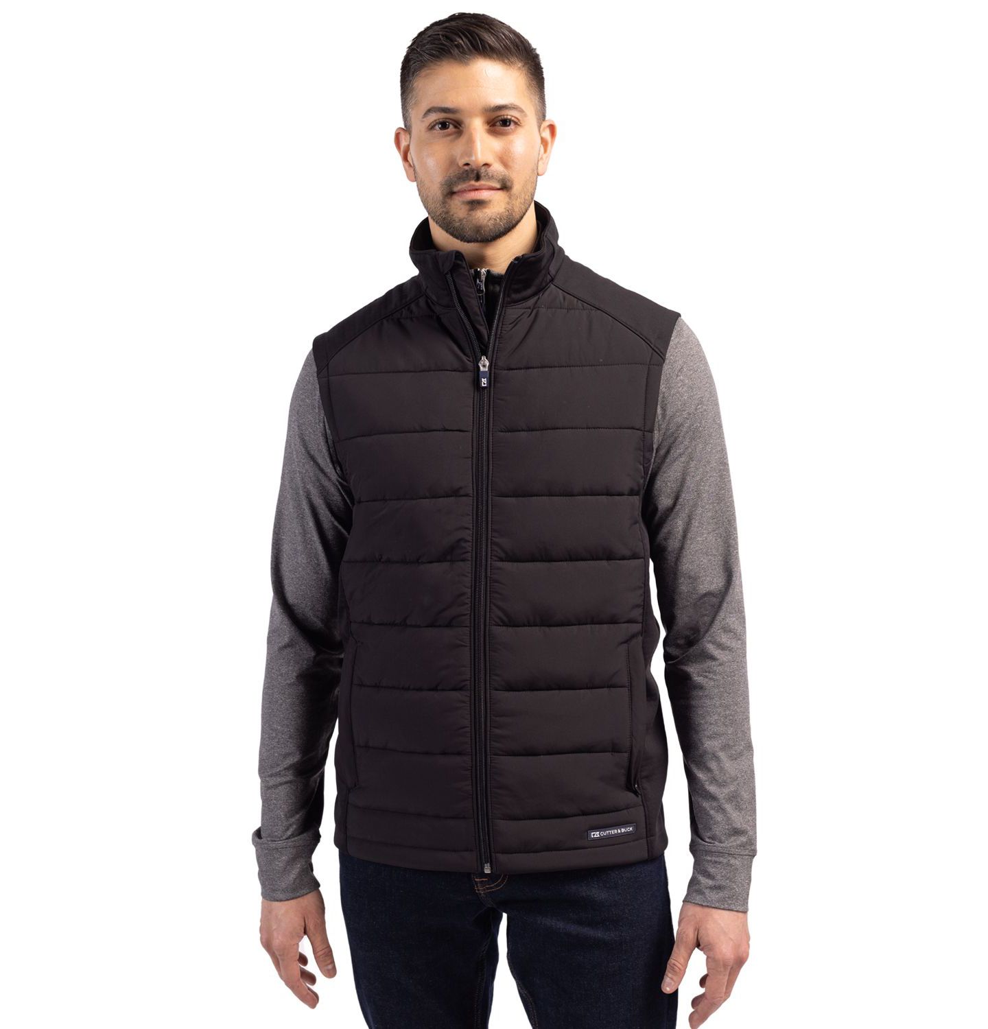 Мужской жилет Cutter & Buck Evoke Hybrid Softshell Recycled Full Zip Vest, цвет: Чёрный — фото 1