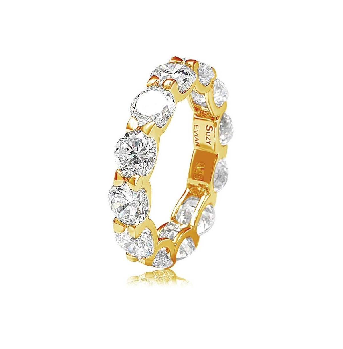 Suzy Levian Sterling Silver Cubic Zirconia Round U-Shape Eternity Band Ring - Gold