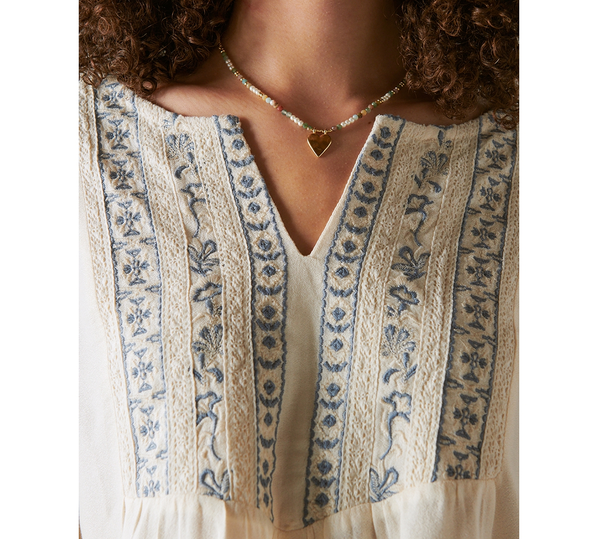 Shop Lucky Brand Women's Embroidered Babydoll Top In Eggnog