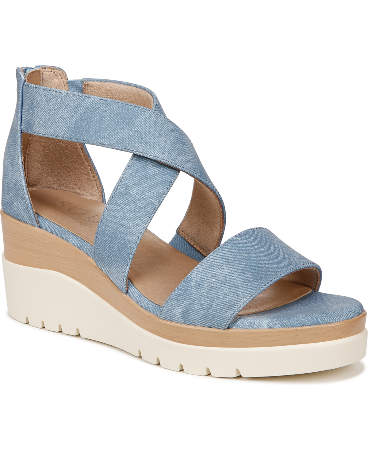 Goodtimes Ankle Strap Wedge Sandals - Mid Blue Faux Leather