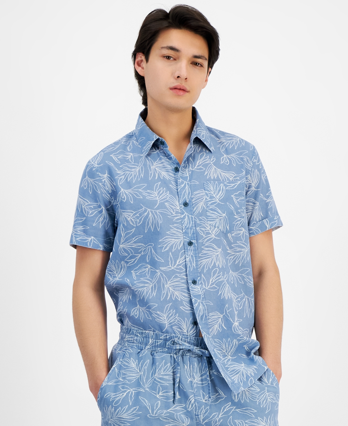 Sun + Stone Men's Fabricio Linen Chambray Short Sleeve Button-front Shirt Shirt, Created For Macy's In Hydrogen