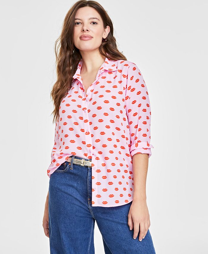 On 34th Women's Lip-Print Shirt, Created for Macy's - Macy's
