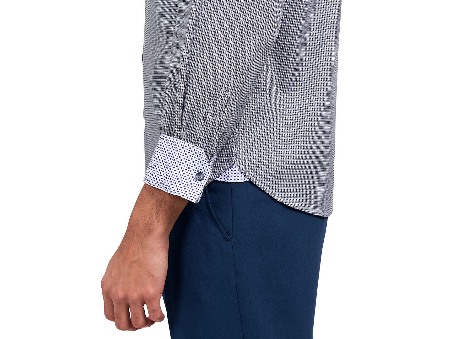 Мужская рубашка MICHELSONS OF LONDON Regular-Fit Dobby Gingham Dress Shirt, цвет: Чёрный — фото 3