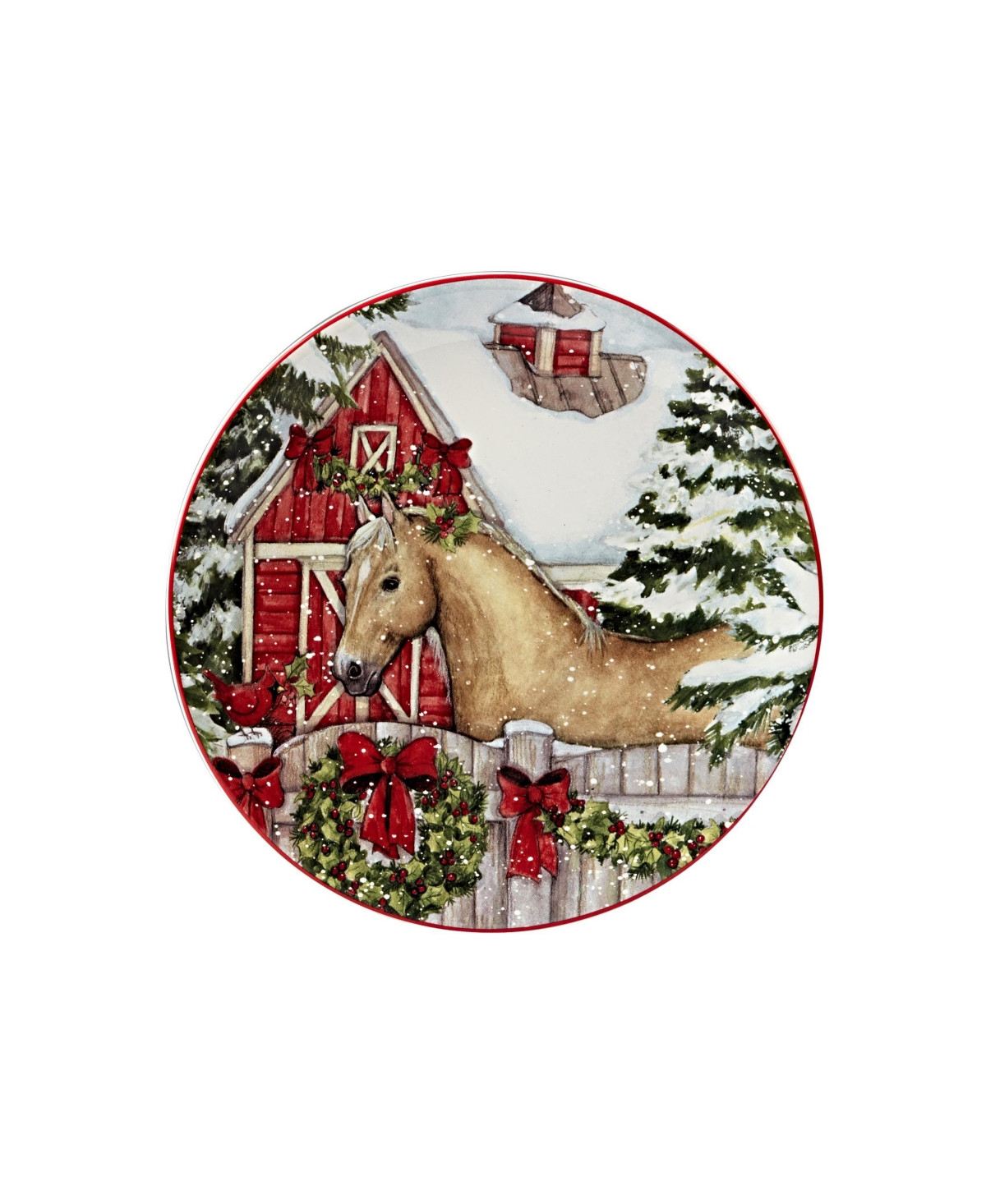 Certified International Homestead Christmas 4 Piece Dessert Plate Set In Red,white
