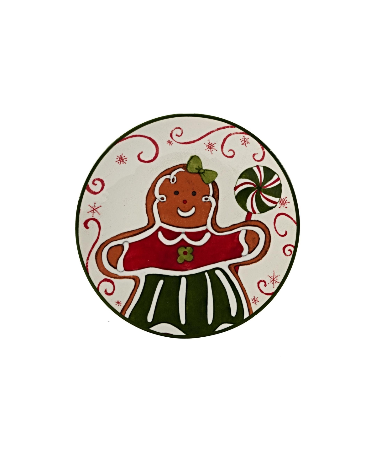 Certified International Holiday Magic Gingerbread Set Of 4 Canape Plates In Red,white