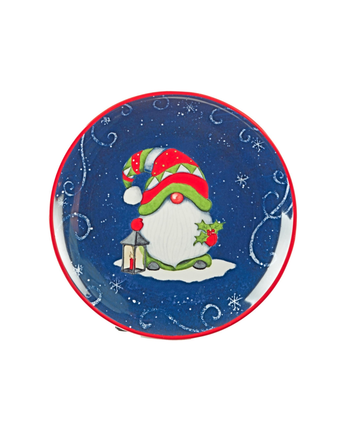 Certified International Holiday Magic Gnomes 4 Piece Dessert Plate Set In Blue,red